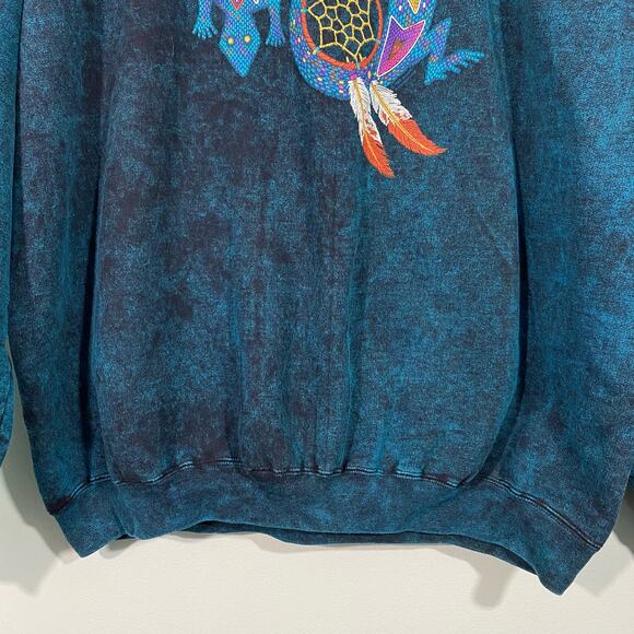 Vtg Green Acid Wash Lizard Dreamcatcher Western Relaxed Fit Pullover Sweatshirt - Picture 4 of 8
